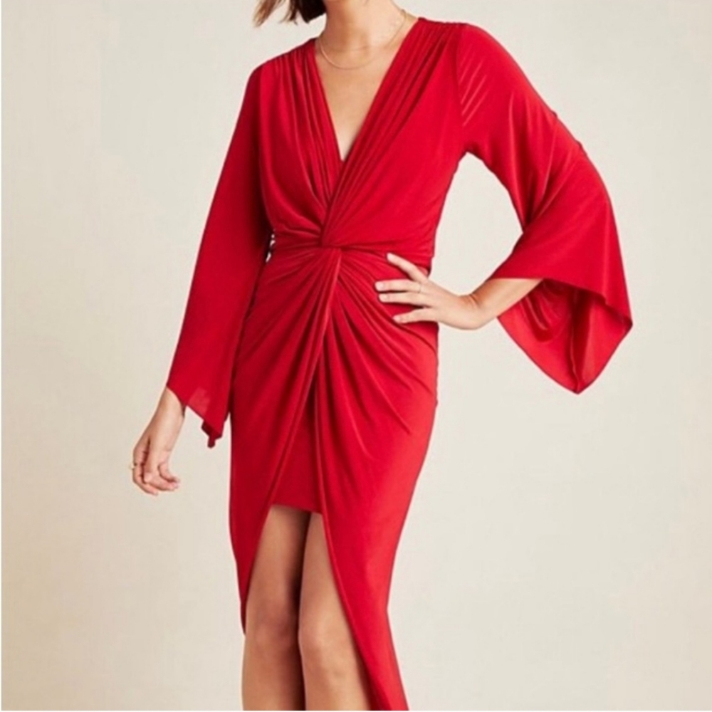 MISA Los Angeles Red Teget Twisted High Low Maxi Dress Size S